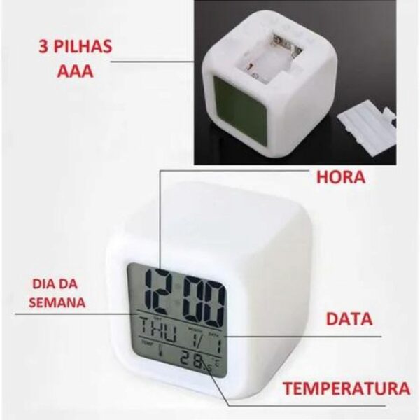 Relógio Cubo Digital Led Colorido Alarme Despertador - Imagem 5